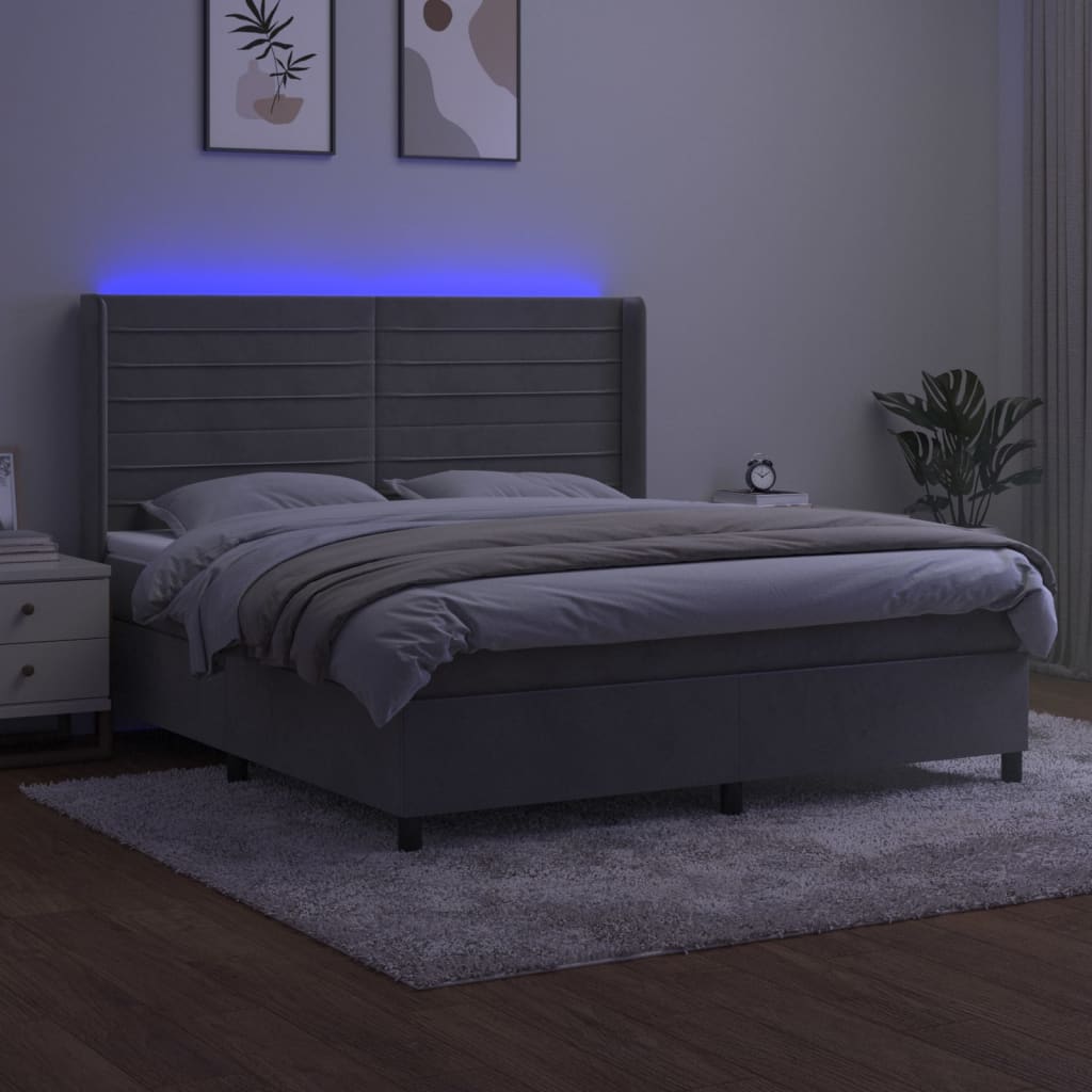 kontinentalseng med LED-lys 180x200 cm fløjl lysegrå