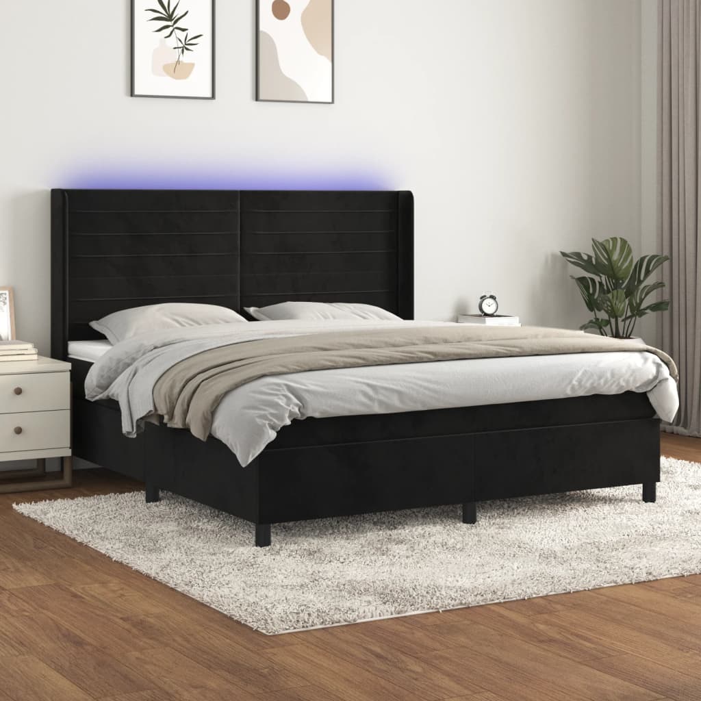kontinentalseng med LED-lys 180x200 cm fløjl sort
