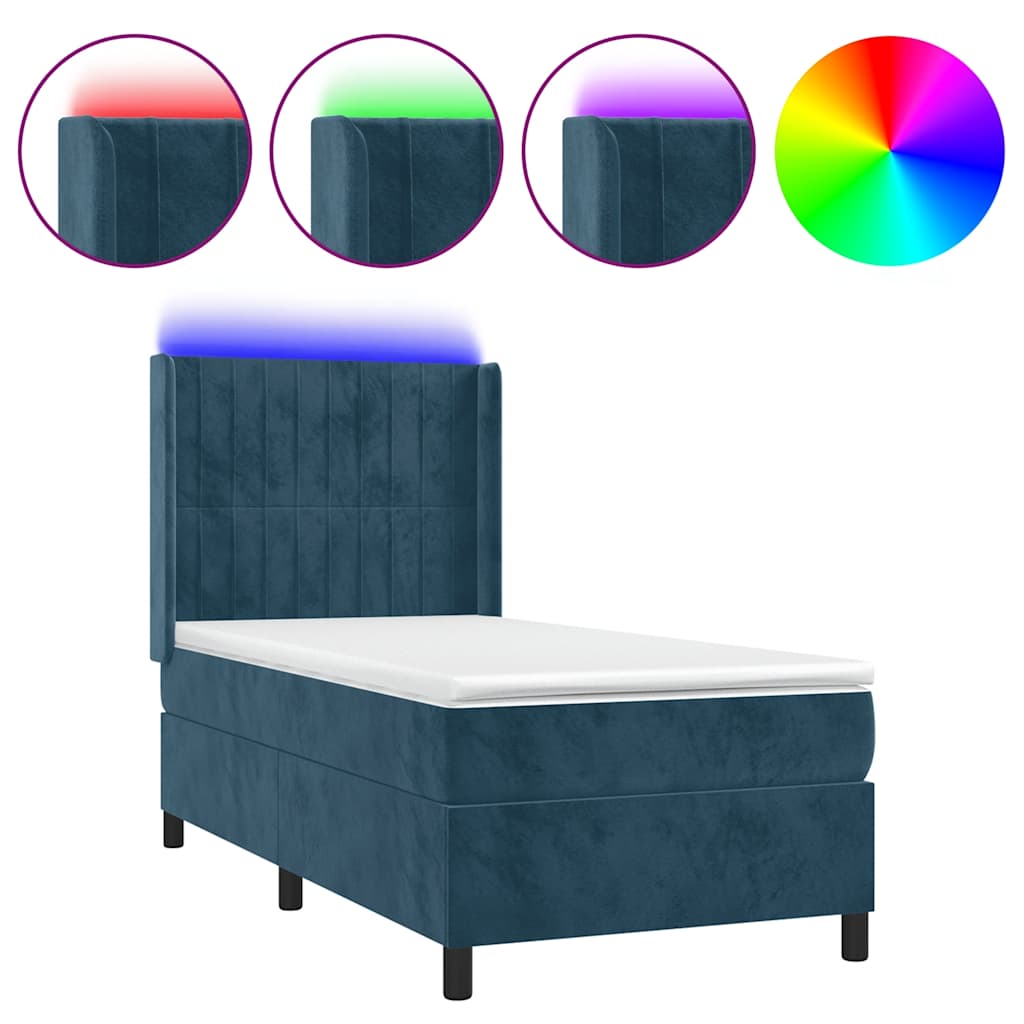 kontinentalseng med LED-lys 90x190 cm fløjl mørkeblå