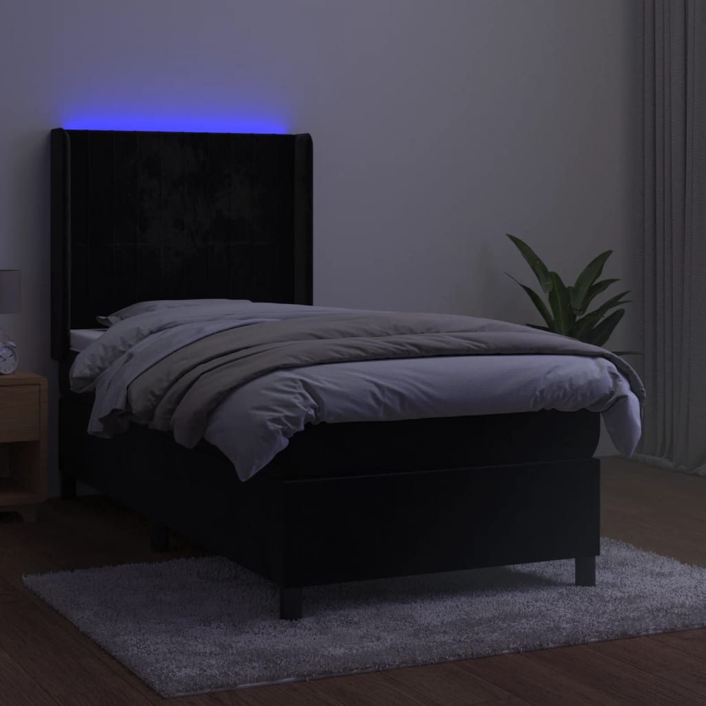kontinentalseng med LED-lys 90x200 cm fløjl sort