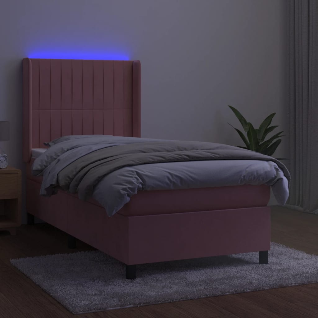 kontinentalseng med LED-lys 90x200 cm fløjl lyserød