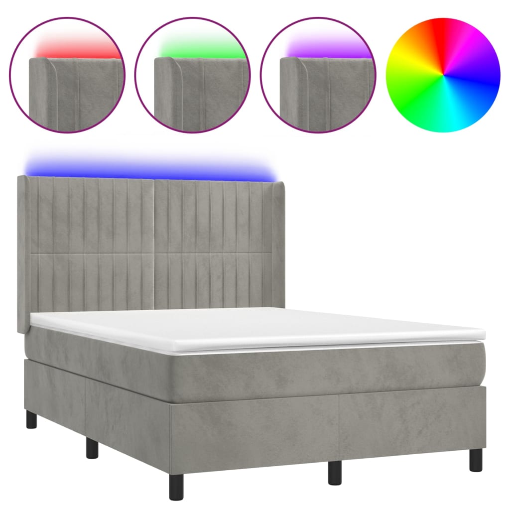 kontinentalseng med LED-lys 140x190 cm velour lysegrå
