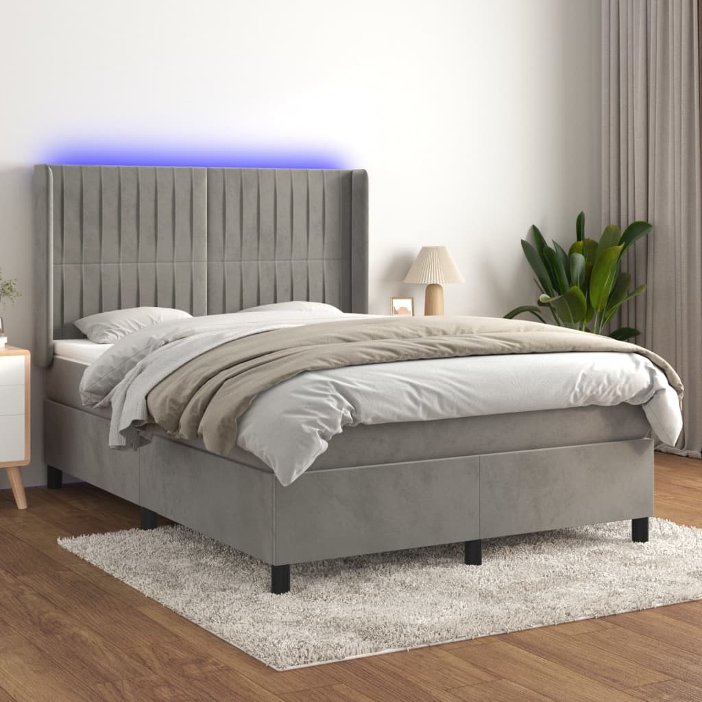 kontinentalseng med LED-lys 140x190 cm velour lysegrå