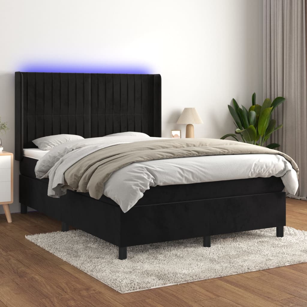 kontinentalseng med LED-lys 140x190 cm fløjl sort
