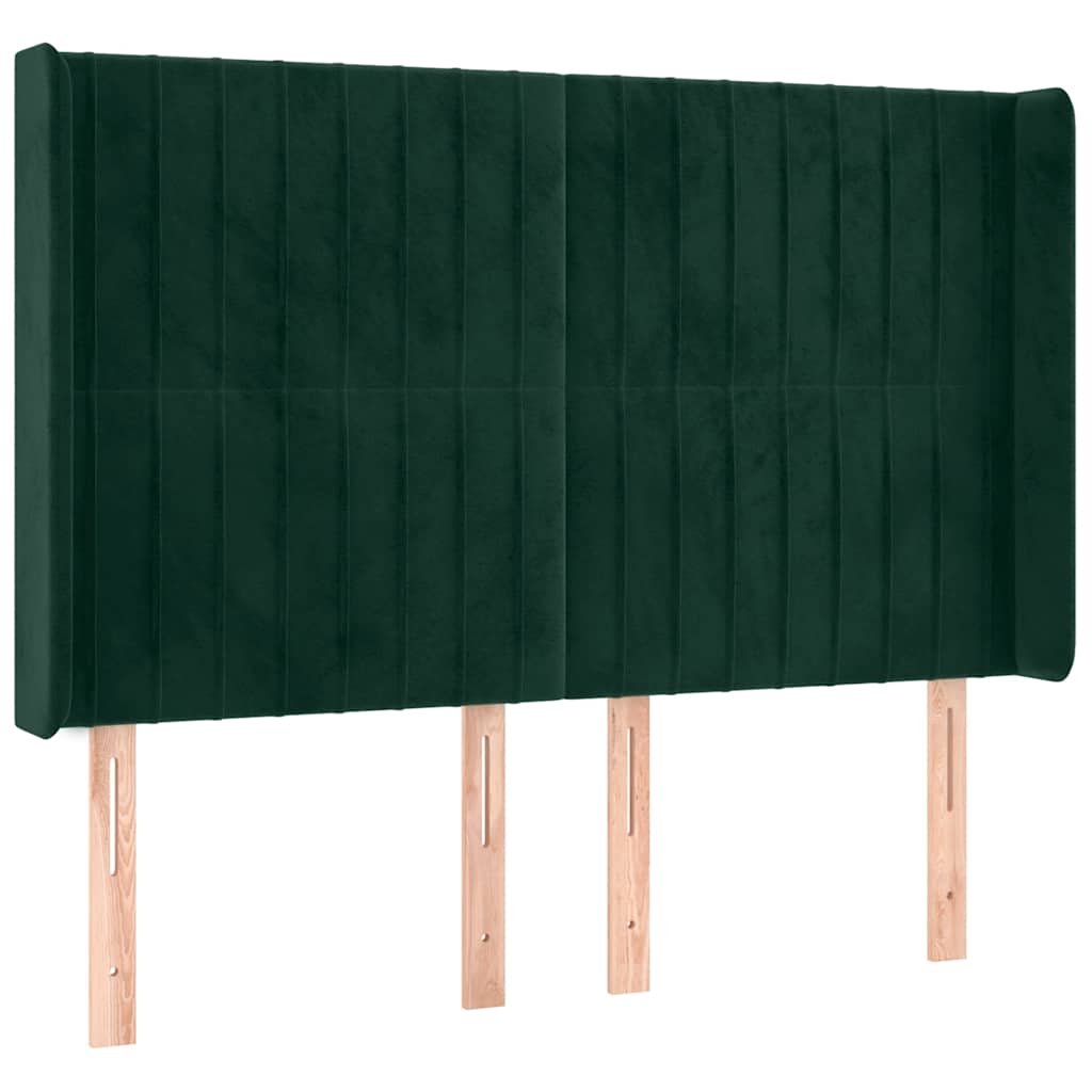kontinentalseng med LED-lys 140x190 cm fløjl mørkegrøn
