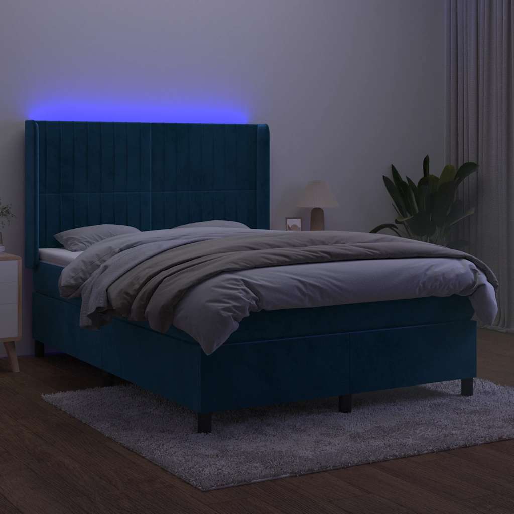 kontinentalseng med LED-lys 140x200 cm fløjl mørkeblå