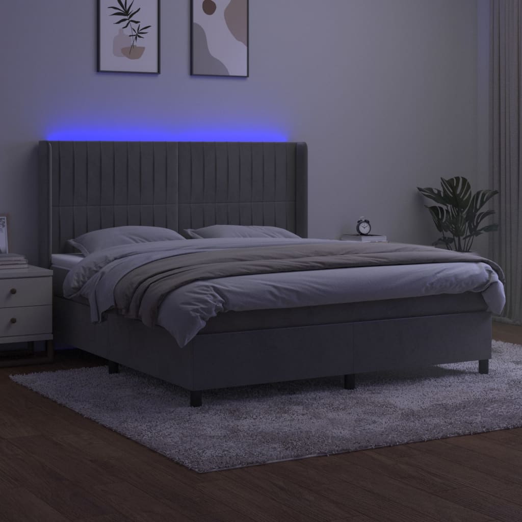kontinentalseng med LED-lys 160x200 cm fløjl lysegrå