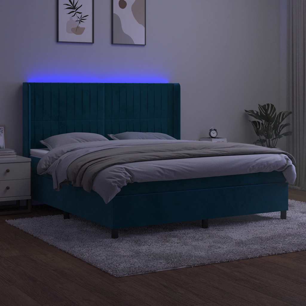 kontinentalseng med LED-lys 160x200 cm fløjl mørkeblå