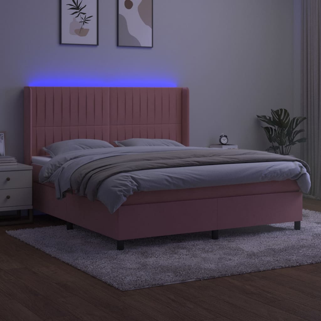 kontinentalseng med LED-lys 160x200 cm fløjl lyserød