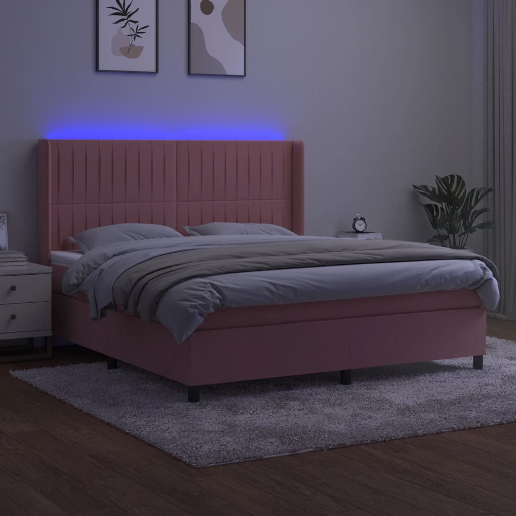 kontinentalseng med LED-lys 180x200 cm fløjl lyserød