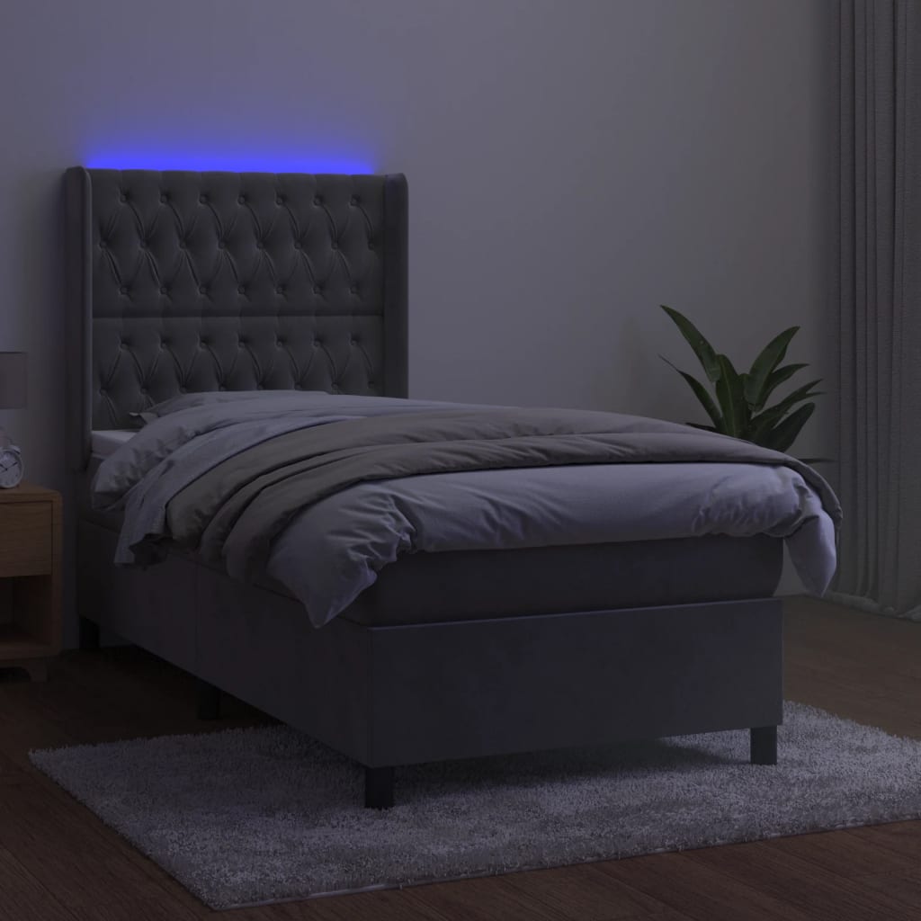 kontinentalseng med LED-lys 80x200 cm velour lysegrå