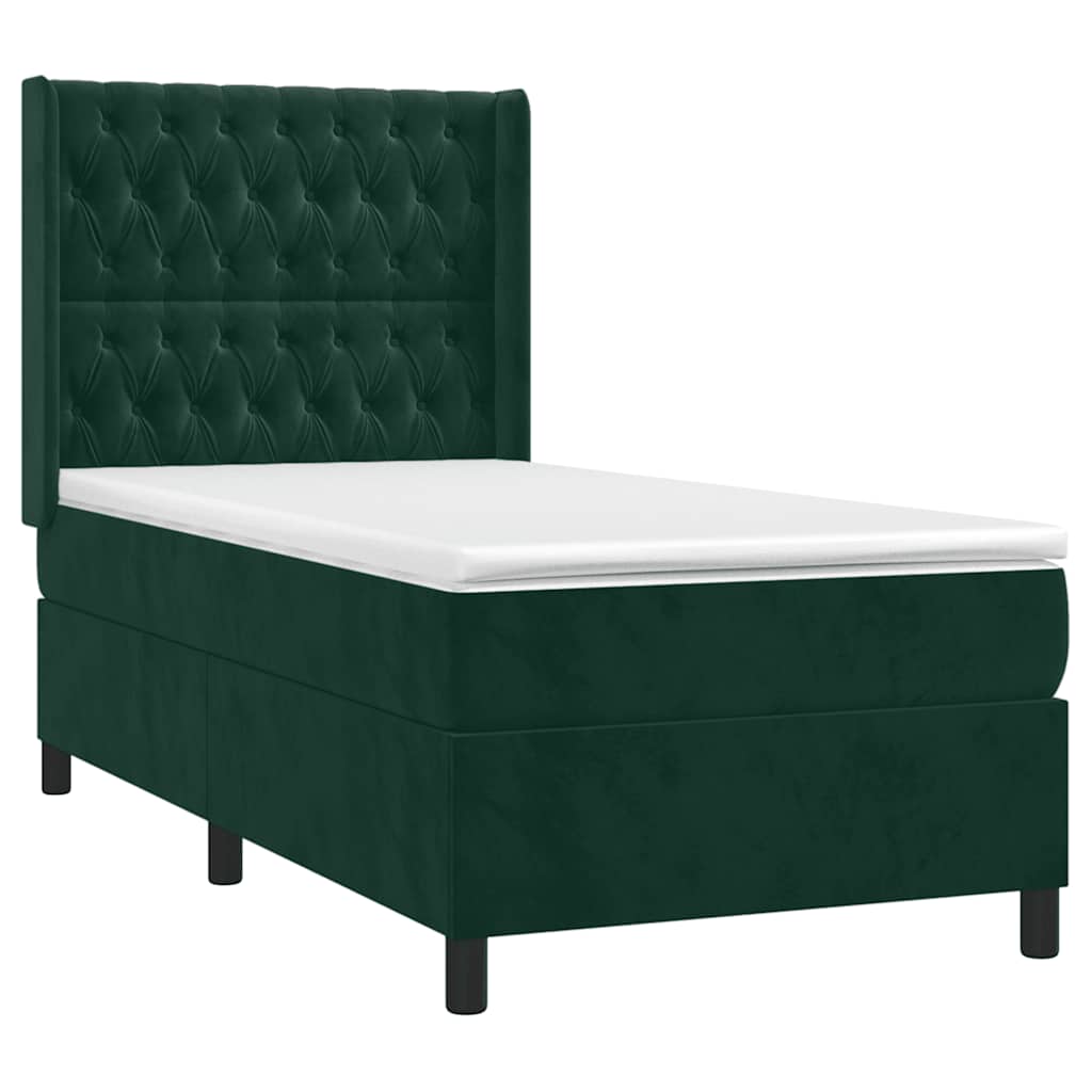 kontinentalseng med LED-lys 80x200 cm velour mørkegrøn