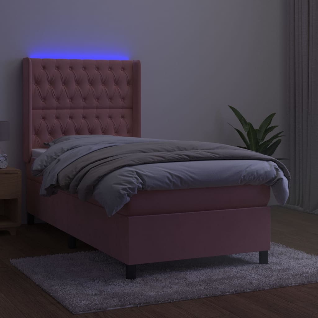 kontinentalseng med LED-lys 90x190 cm fløjl lyserød