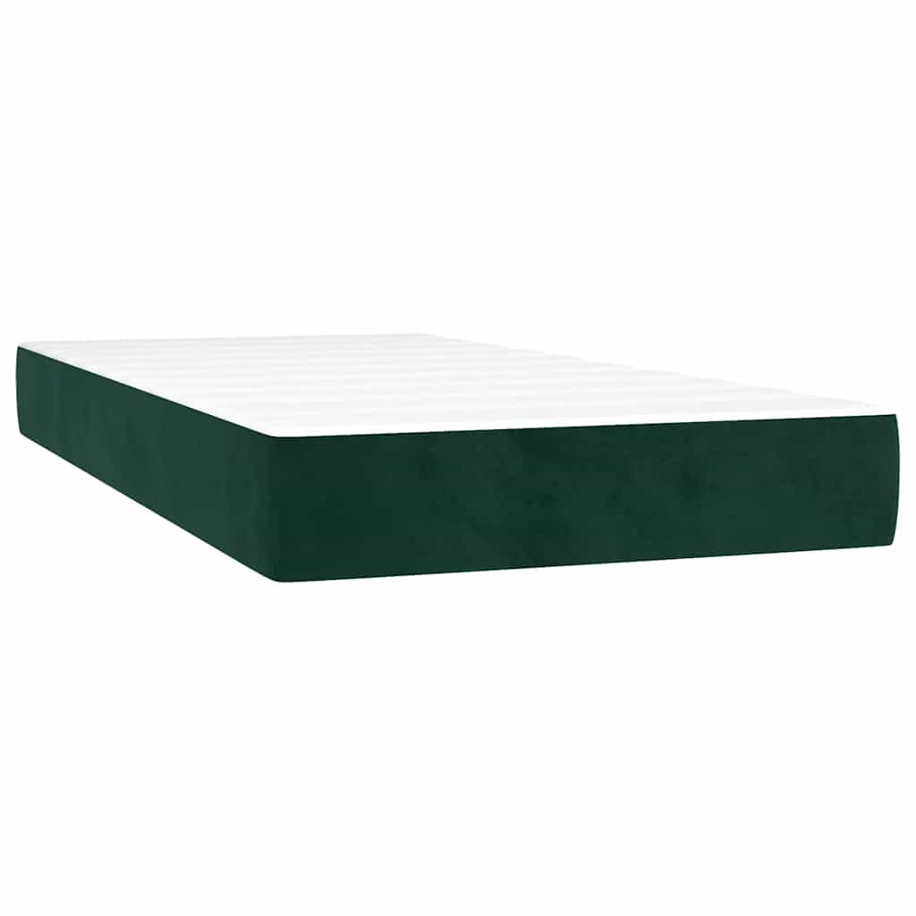 kontinentalseng med LED-lys 90x200 cm fløjl mørkegrøn