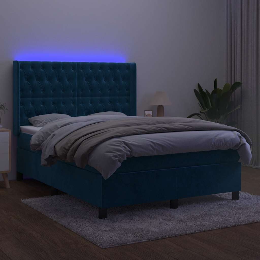 kontinentalseng med LED-lys 140x190 cm fløjl mørkeblå