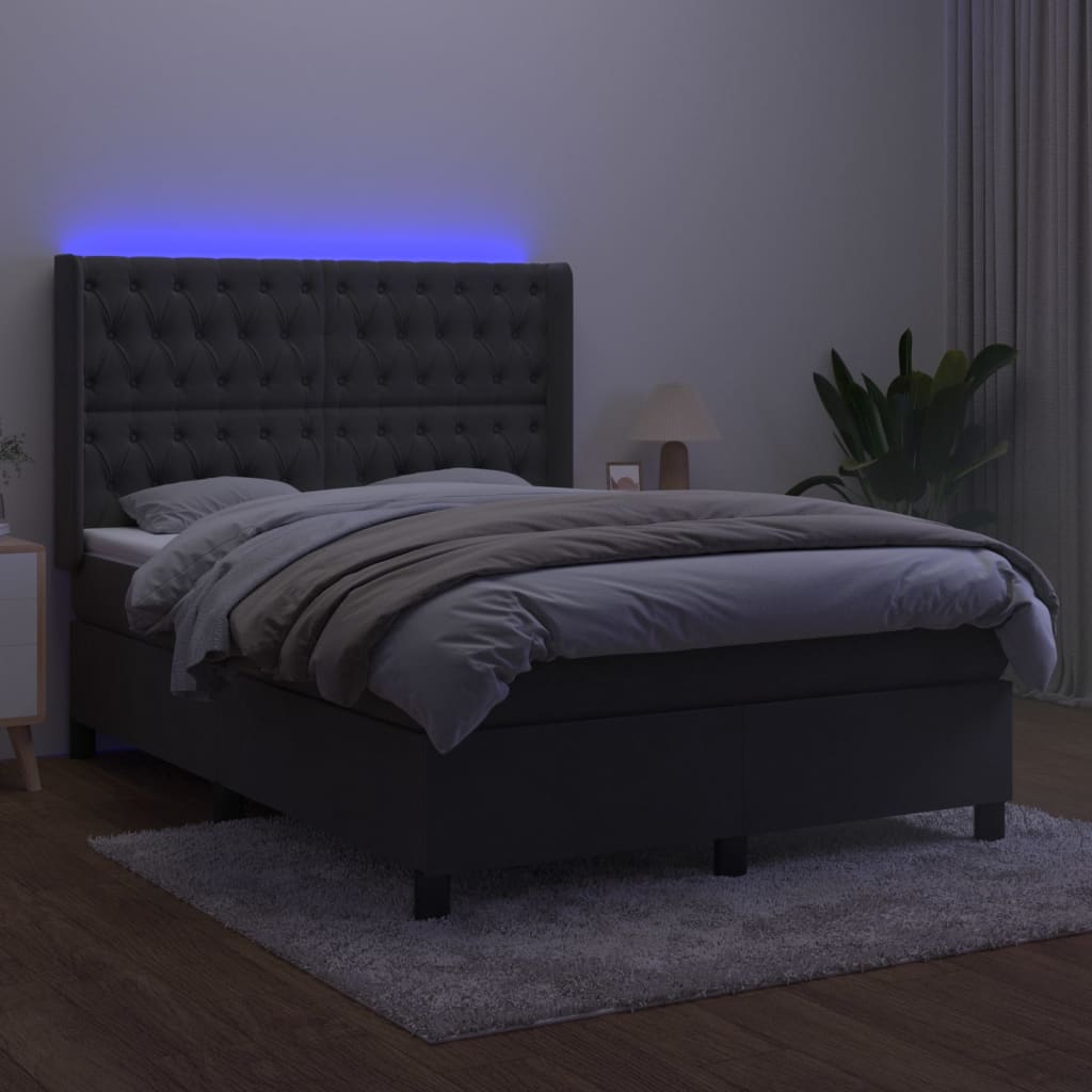 kontinentalseng med LED-lys 140x200 cm fløjl mørkegrå