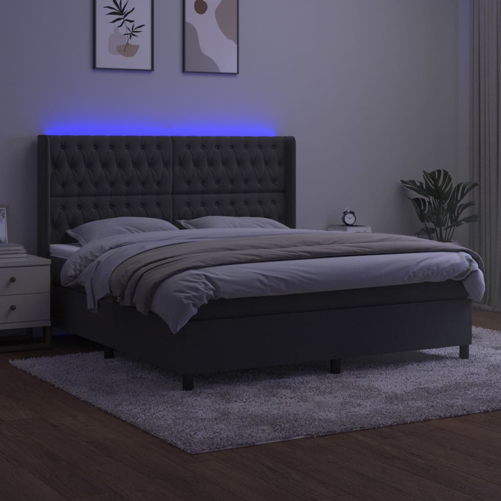 kontinentalseng med LED-lys 160x200 cm fløjl mørkegrå