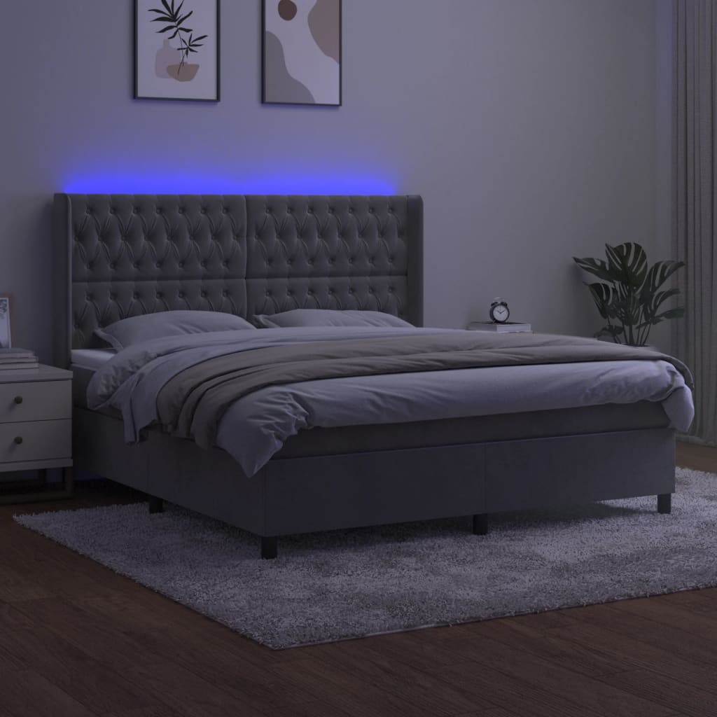 kontinentalseng med LED-lys 180x200 cm fløjl lysegrå