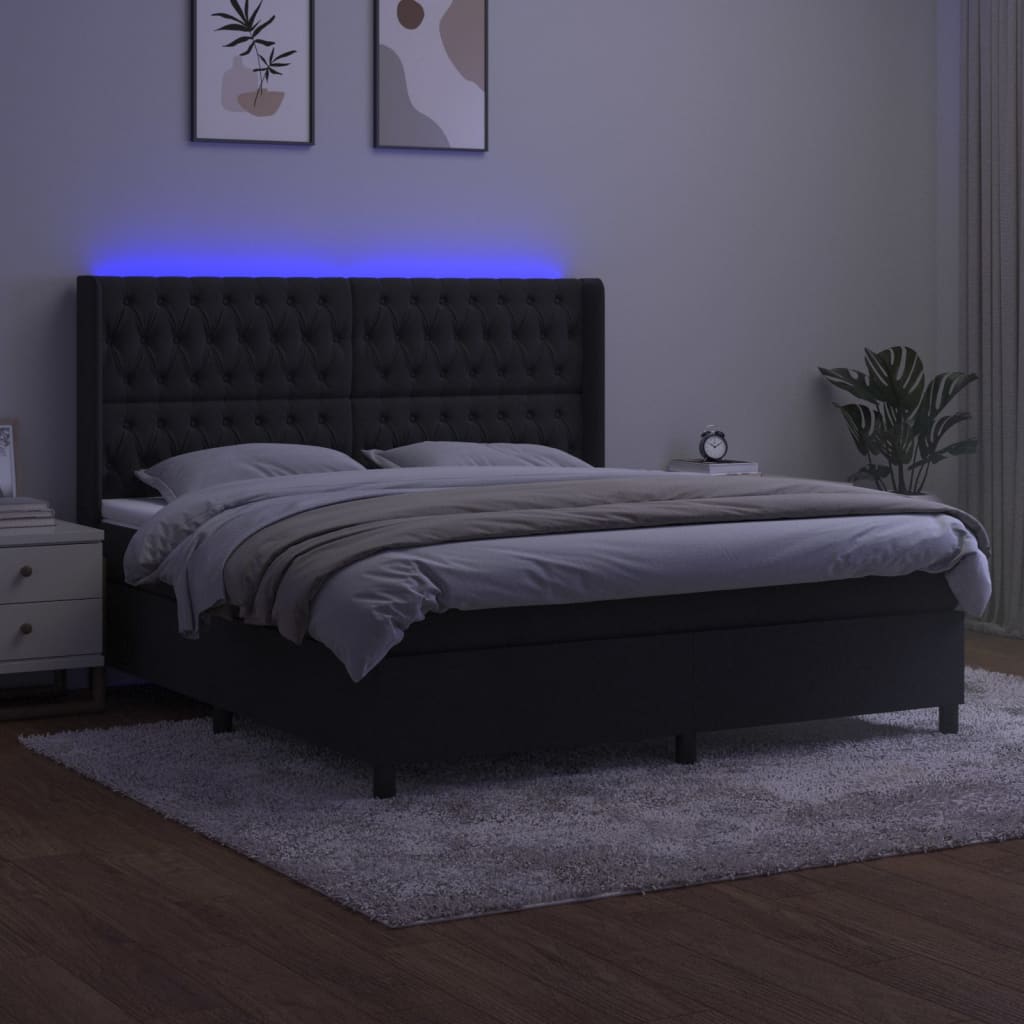 kontinentalseng med LED-lys 180x200 cm fløjl sort