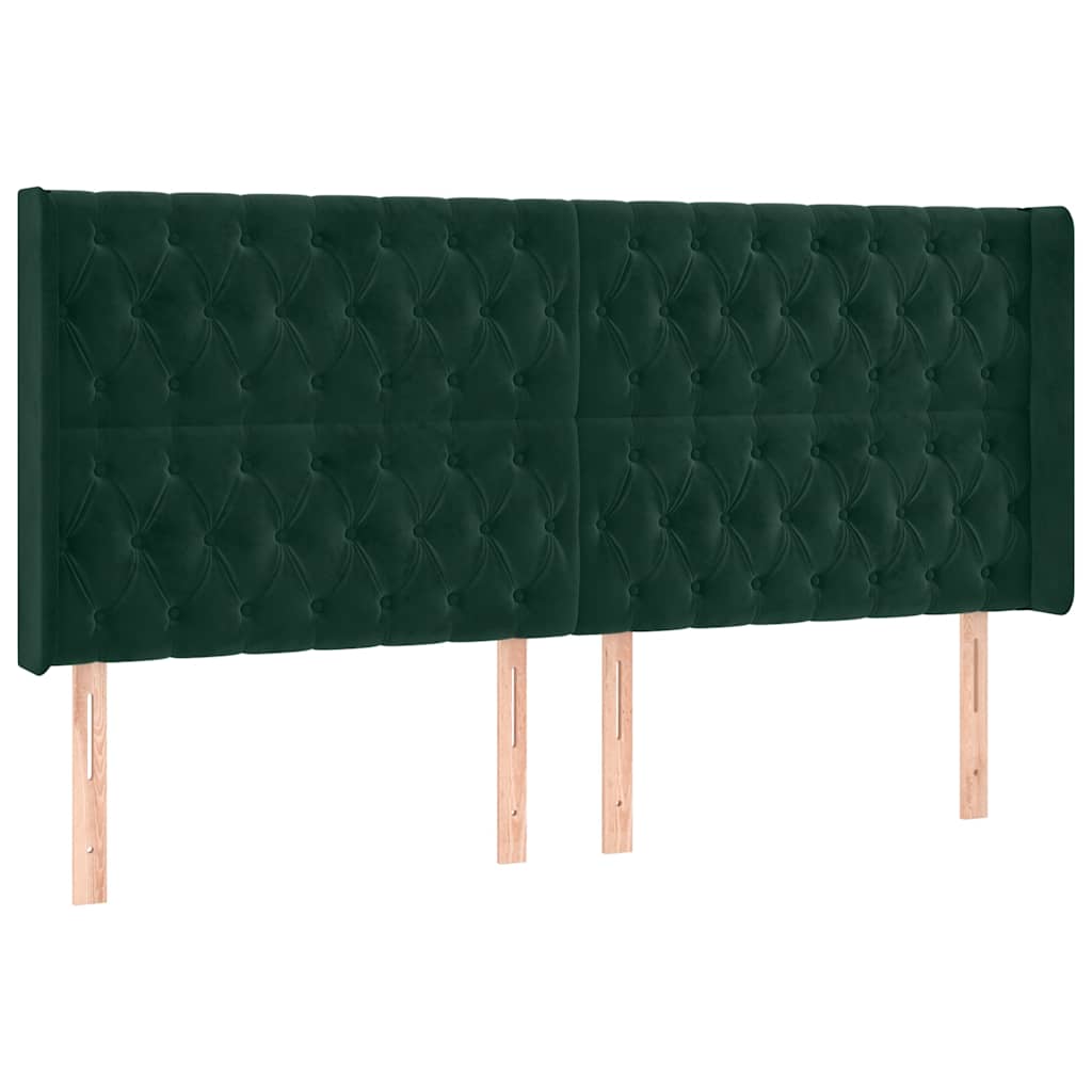 kontinentalseng med LED-lys 180x200 cm fløjl mørkegrøn