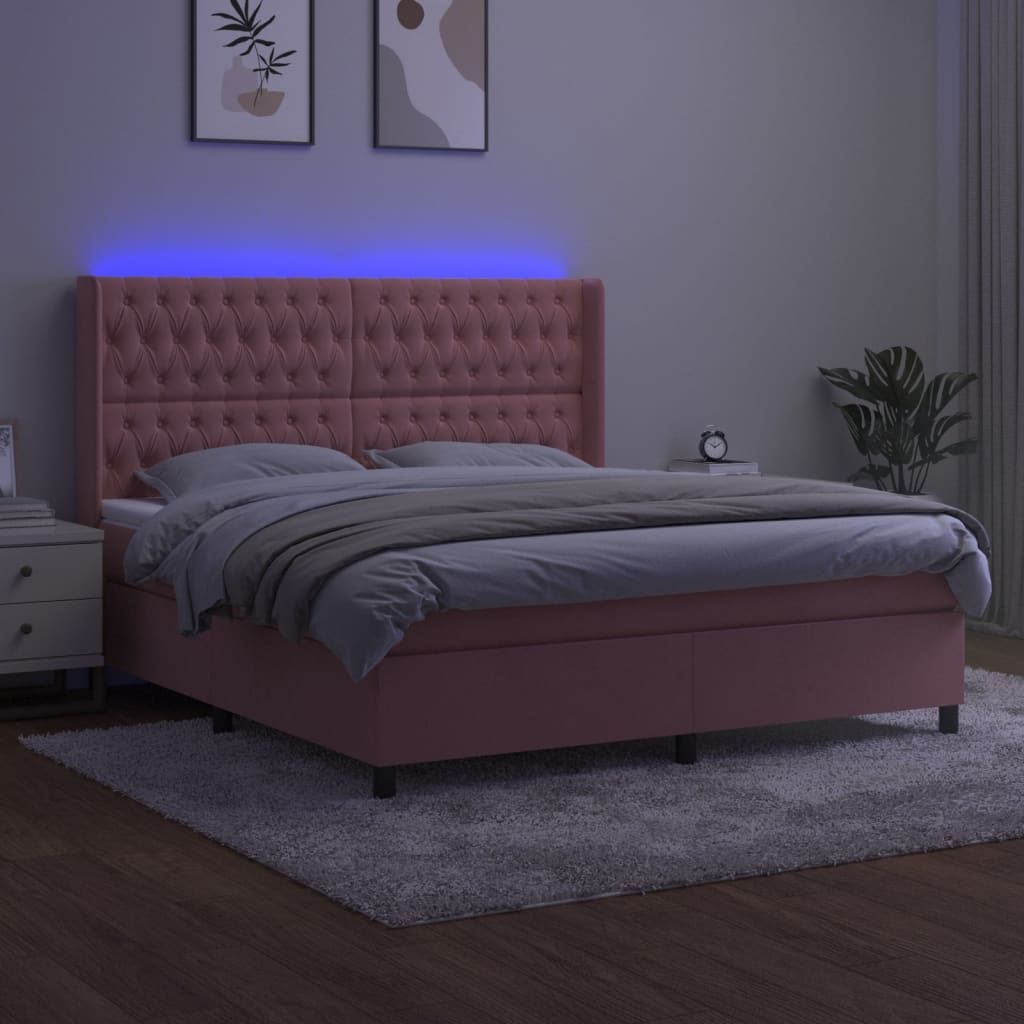 kontinentalseng med LED-lys 180x200 cm fløjl lyserød