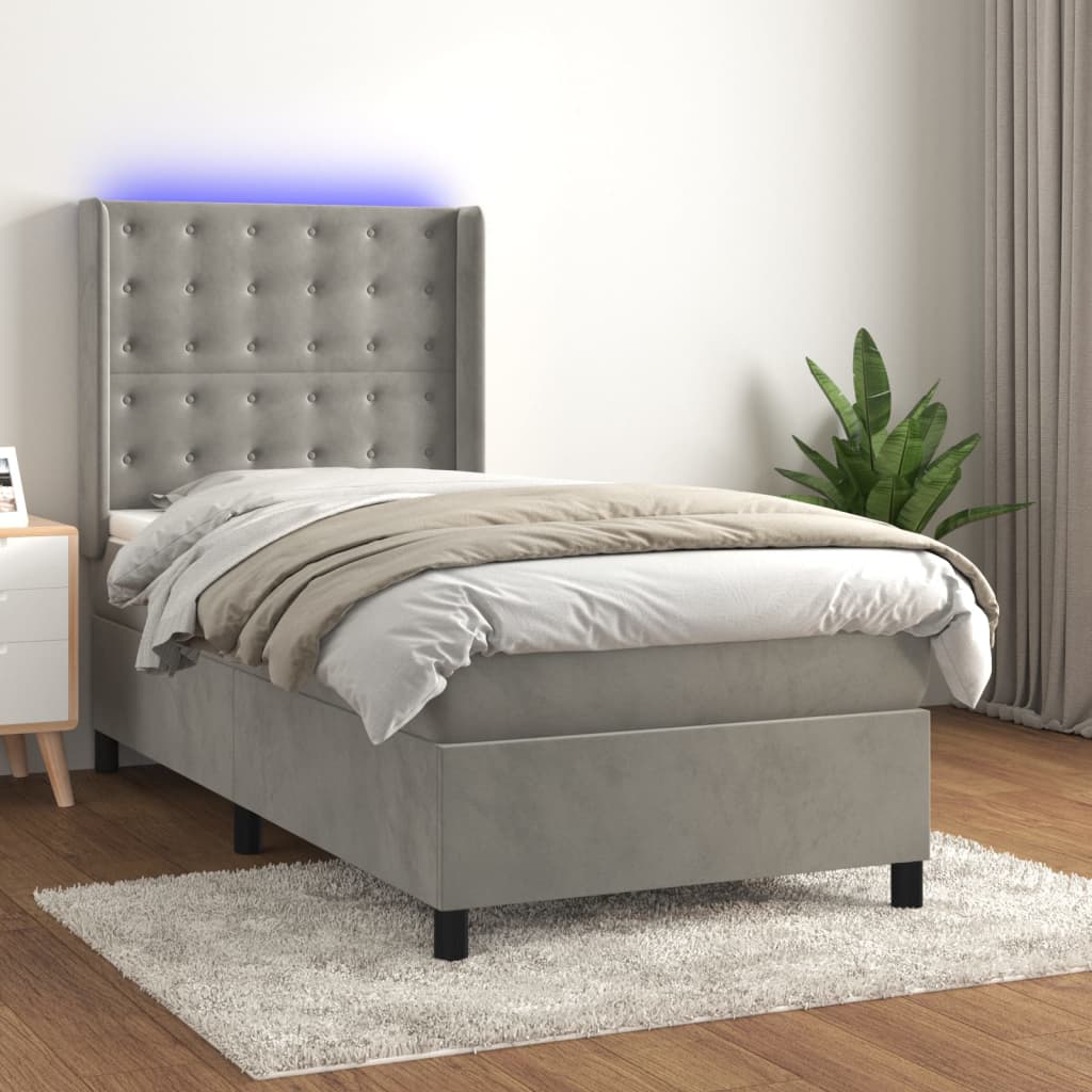 kontinentalseng med LED-lys 80x200 cm velour lysegrå