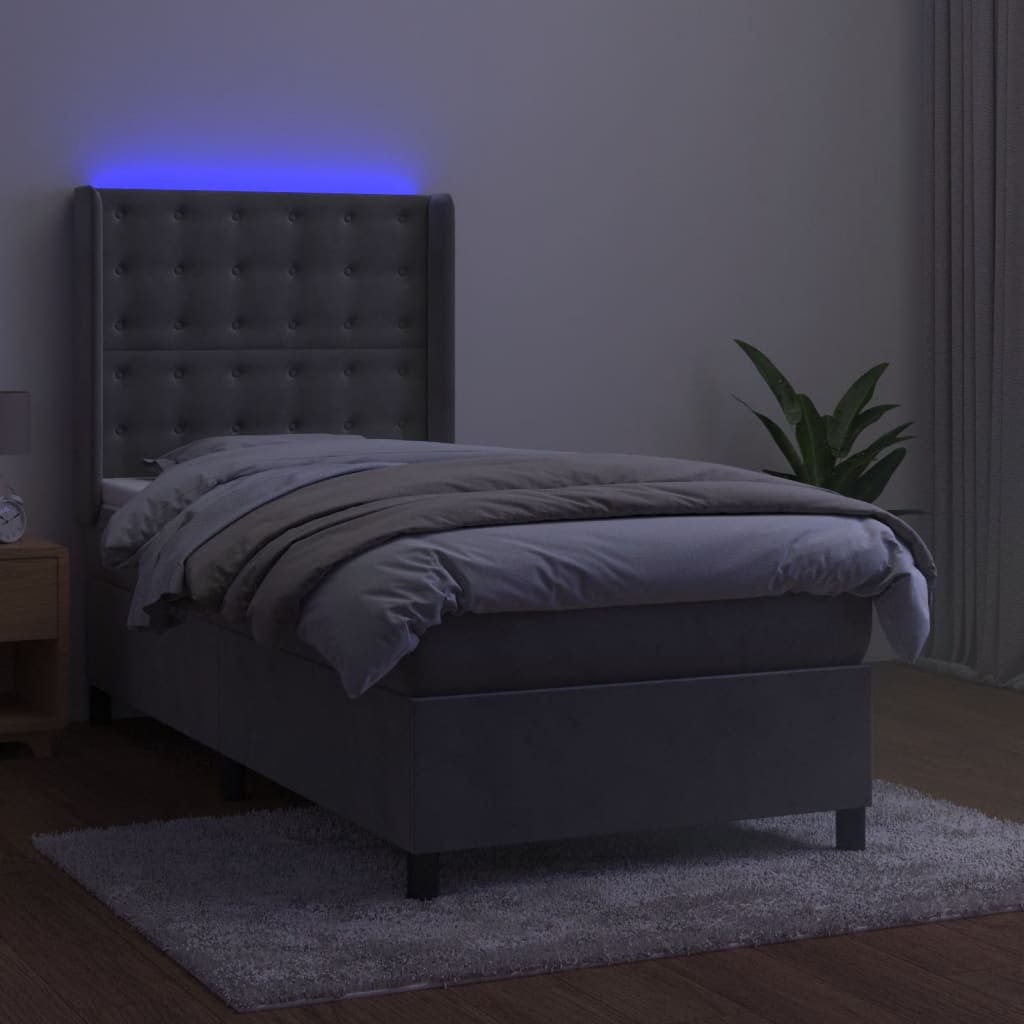kontinentalseng med LED-lys 90x190 cm fløjl lysegrå