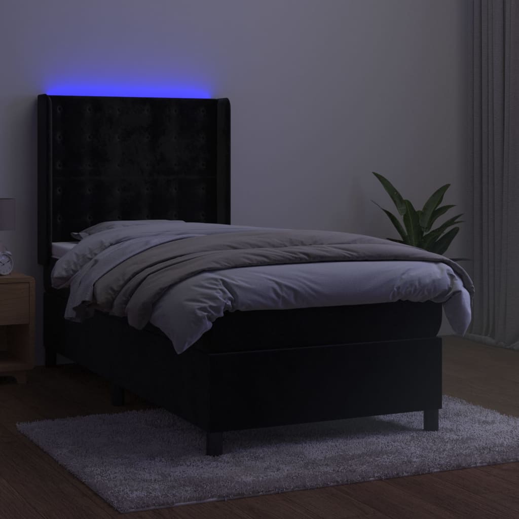 kontinentalseng med LED-lys 90x190 cm fløjl sort