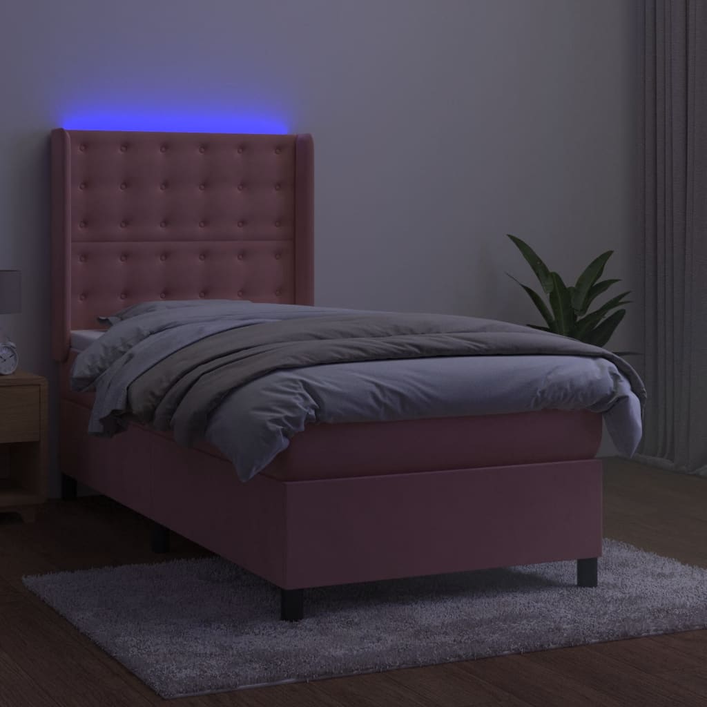 kontinentalseng med LED-lys 90x190 cm fløjl lyserød