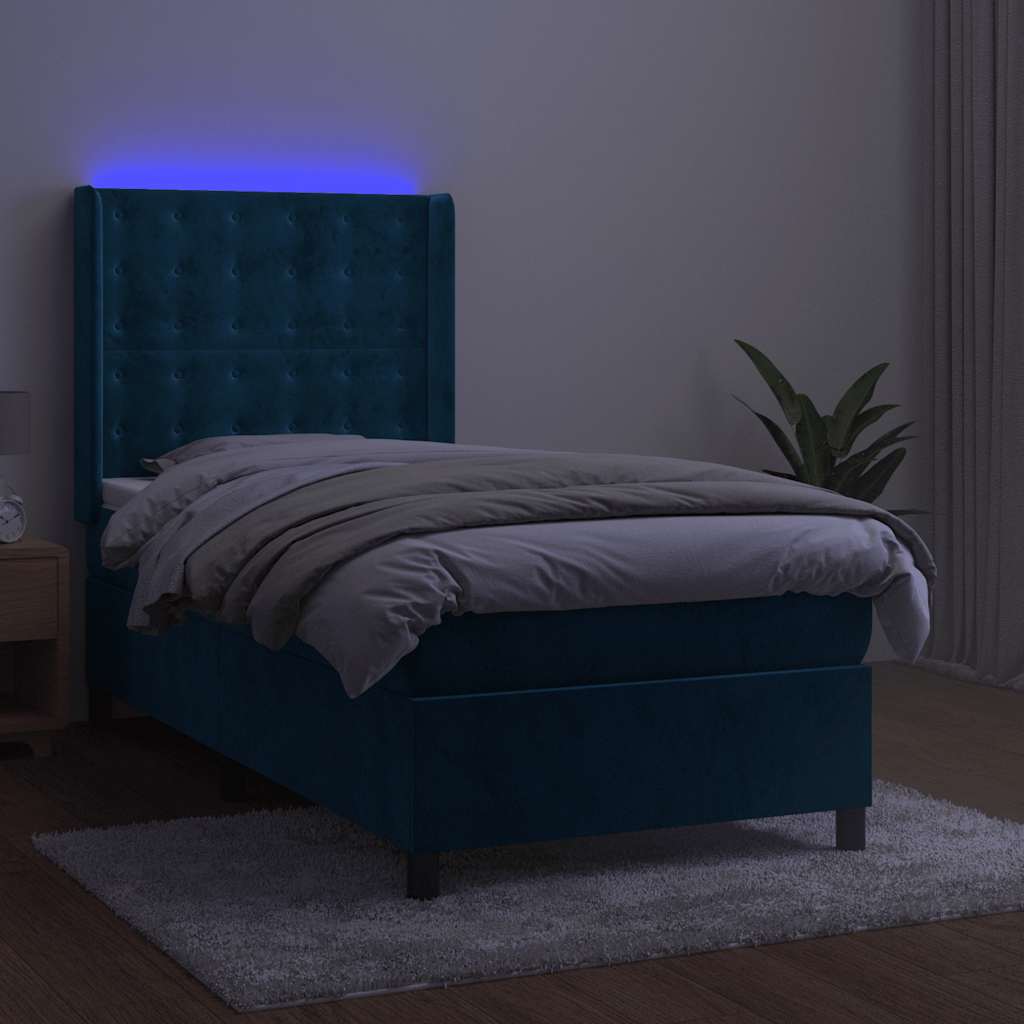 kontinentalseng med LED-lys 100x200 cm fløjl mørkeblå