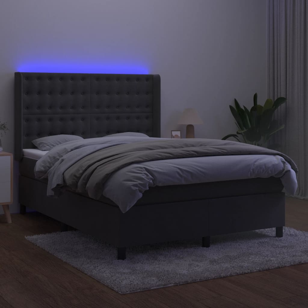 kontinentalseng med LED-lys 140x200 cm fløjl mørkegrå