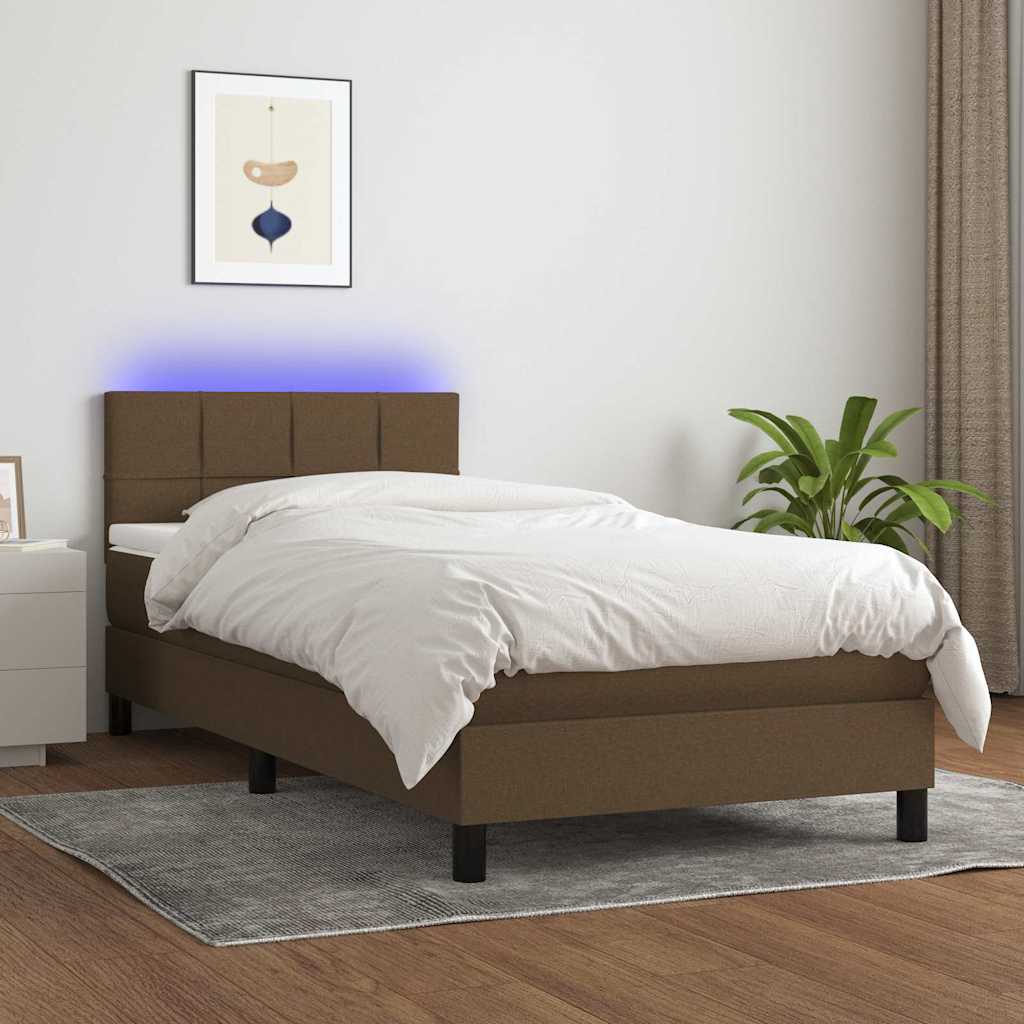 kontinentalseng med LED-lys 90x200 cm stof mørkebrun