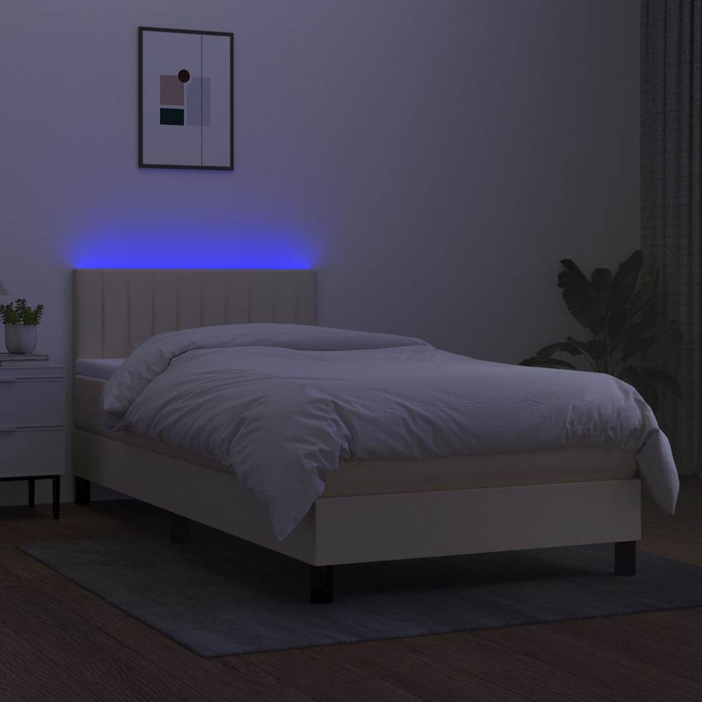 kontinentalseng med LED-lys 90x200 cm stof cremefarvet