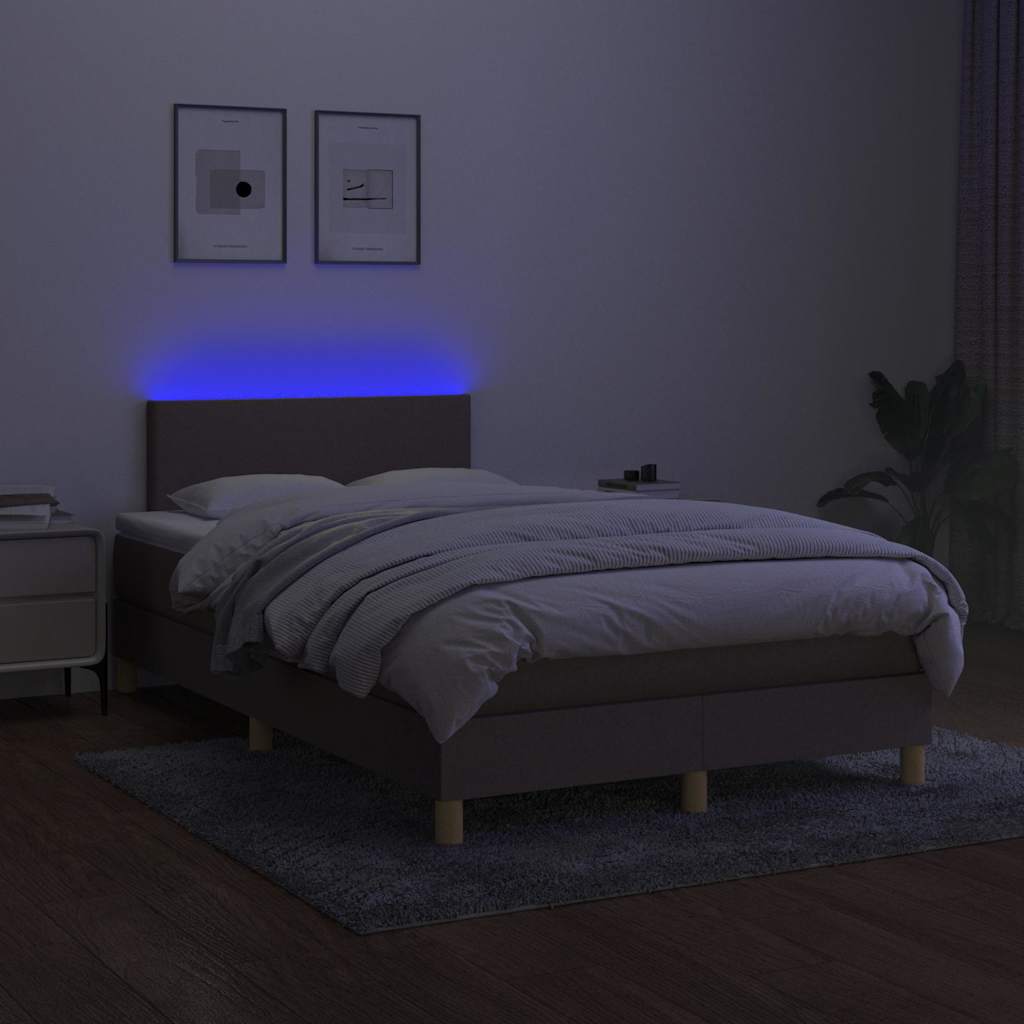 kontinentalseng med LED-lys 120x200 cm stof gråbrun