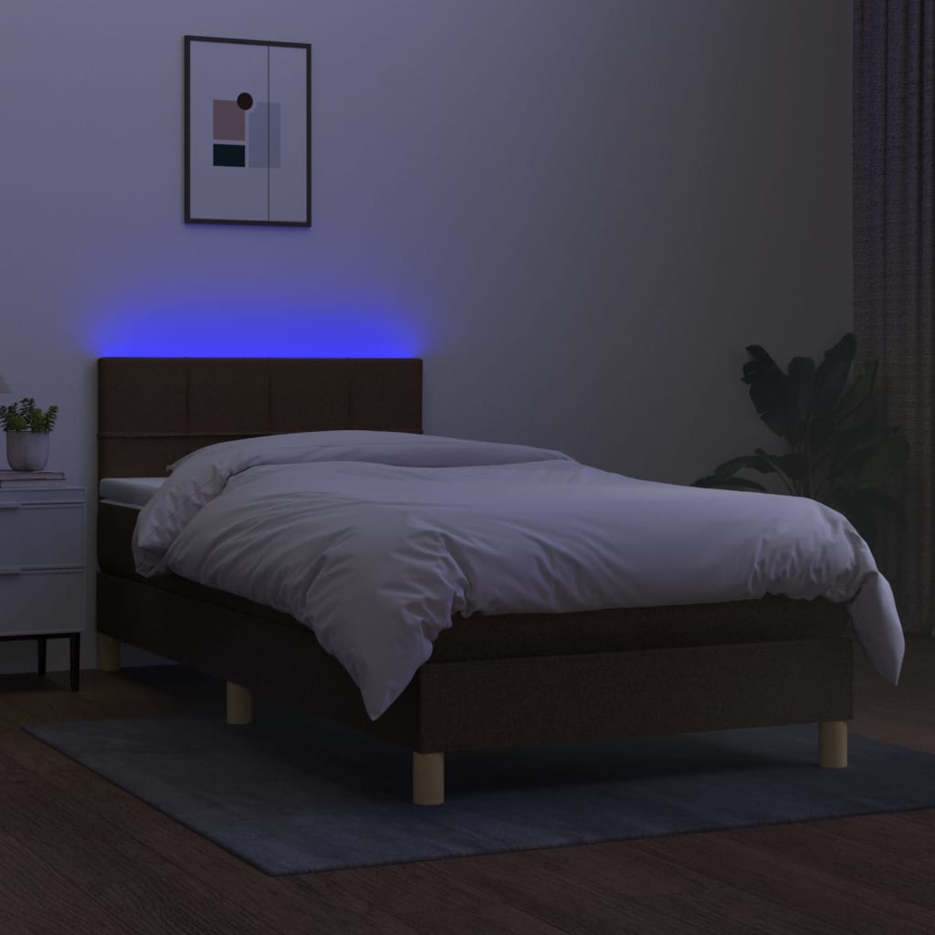 kontinentalseng med LED-lys 90x200 cm stof mørkebrun
