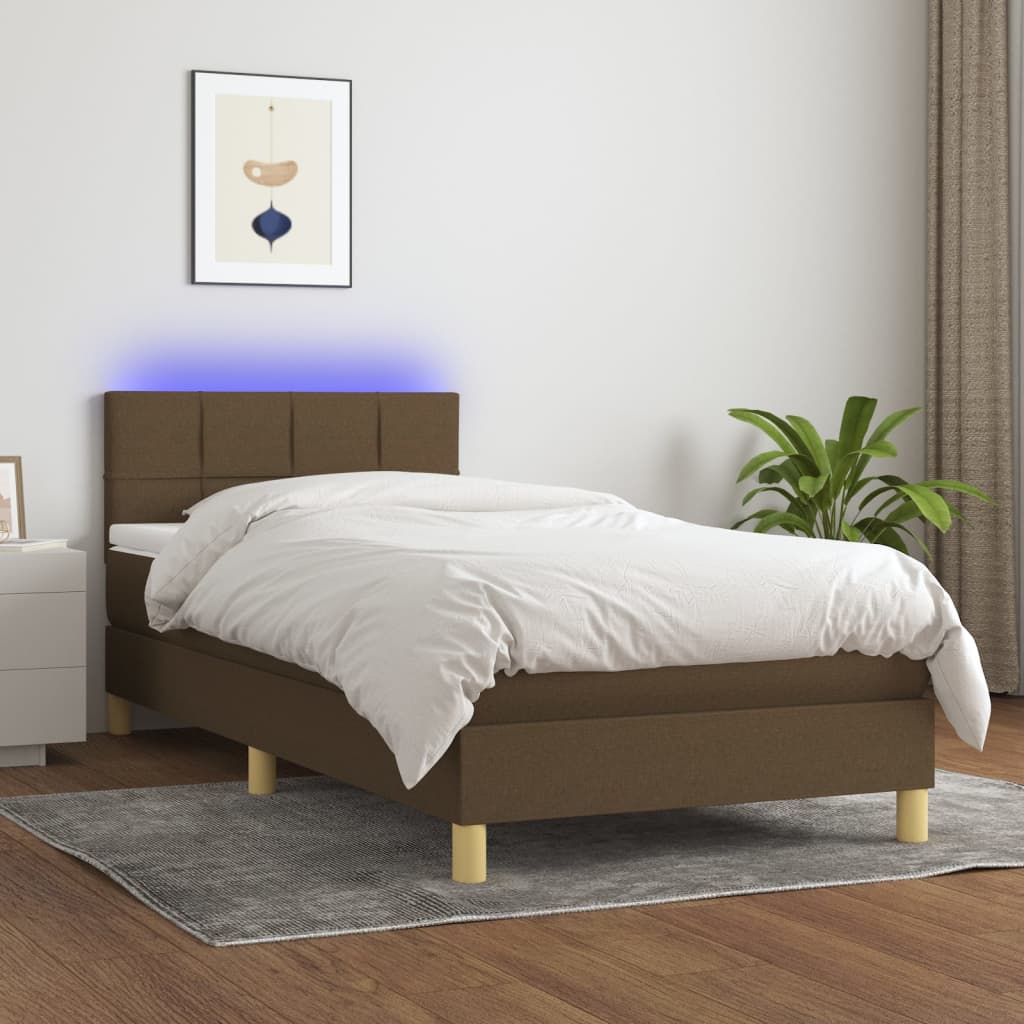 kontinentalseng med LED-lys 90x200 cm stof mørkebrun