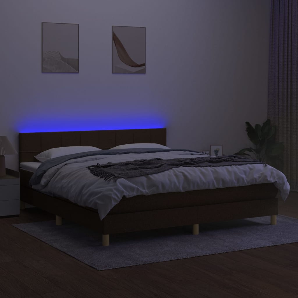 kontinentalseng med LED-lys 160x200 cm stof mørkebrun