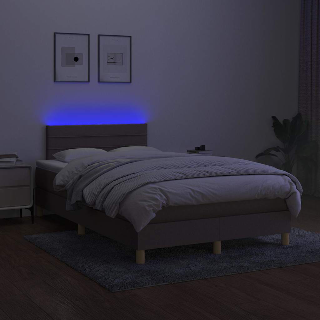 kontinentalseng med LED-lys 120x200 cm stof gråbrun
