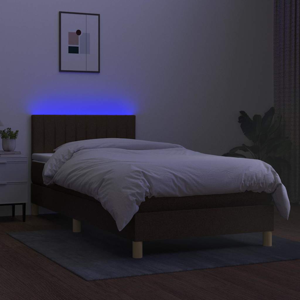 kontinentalseng med LED-lys 90x200 cm stof mørkebrun