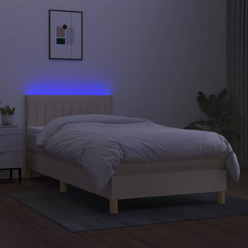 kontinentalseng med LED-lys 90x200 cm stof cremefarvet