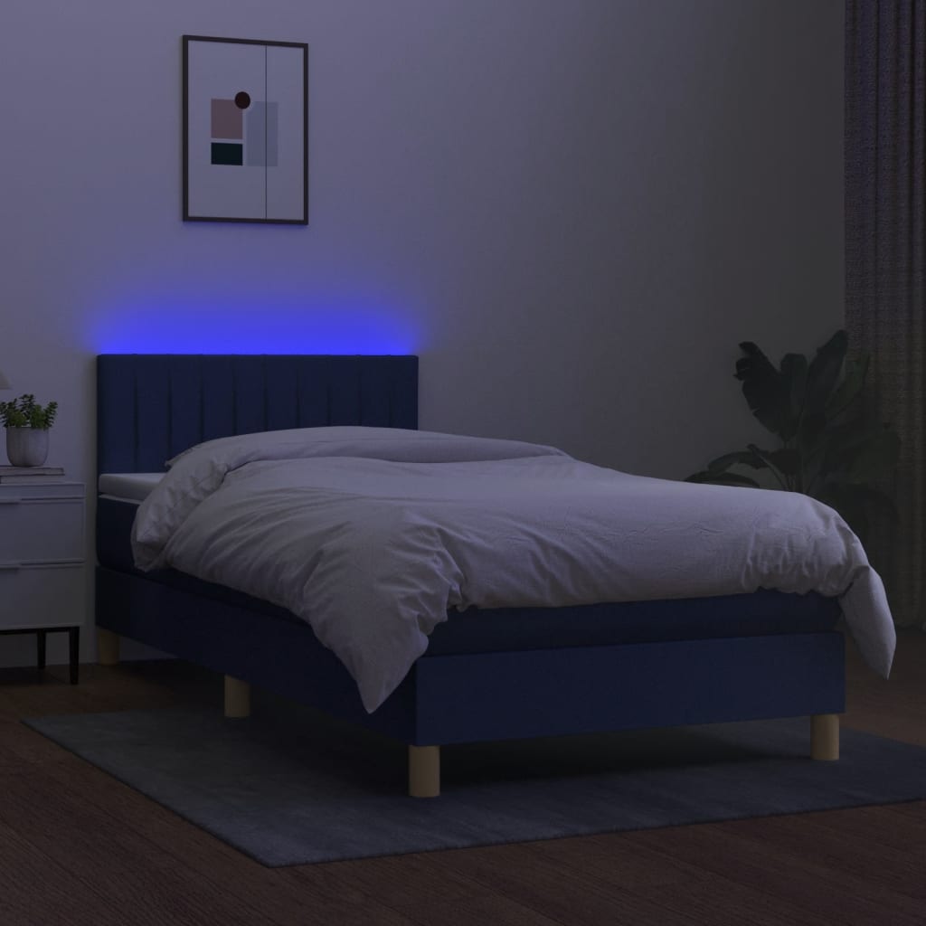 kontinentalseng med LED-lys 90x200 cm stof blå