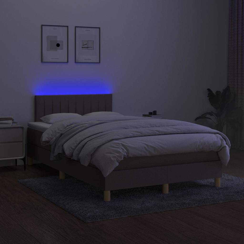 kontinentalseng med LED-lys 120x200 cm stof gråbrun