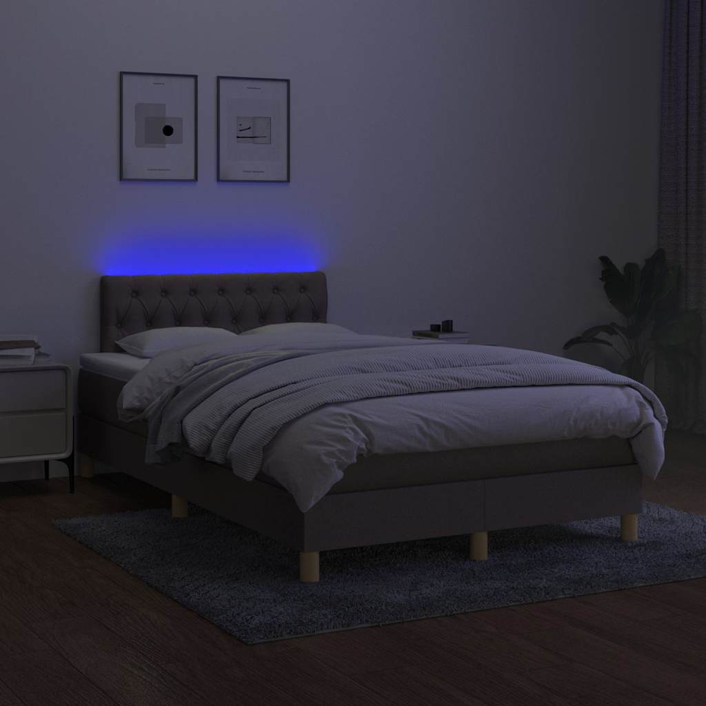 kontinentalseng med LED-lys 120x200 cm stof gråbrun