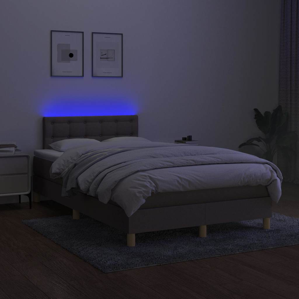 kontinentalseng med LED-lys 120x200 cm stof gråbrun