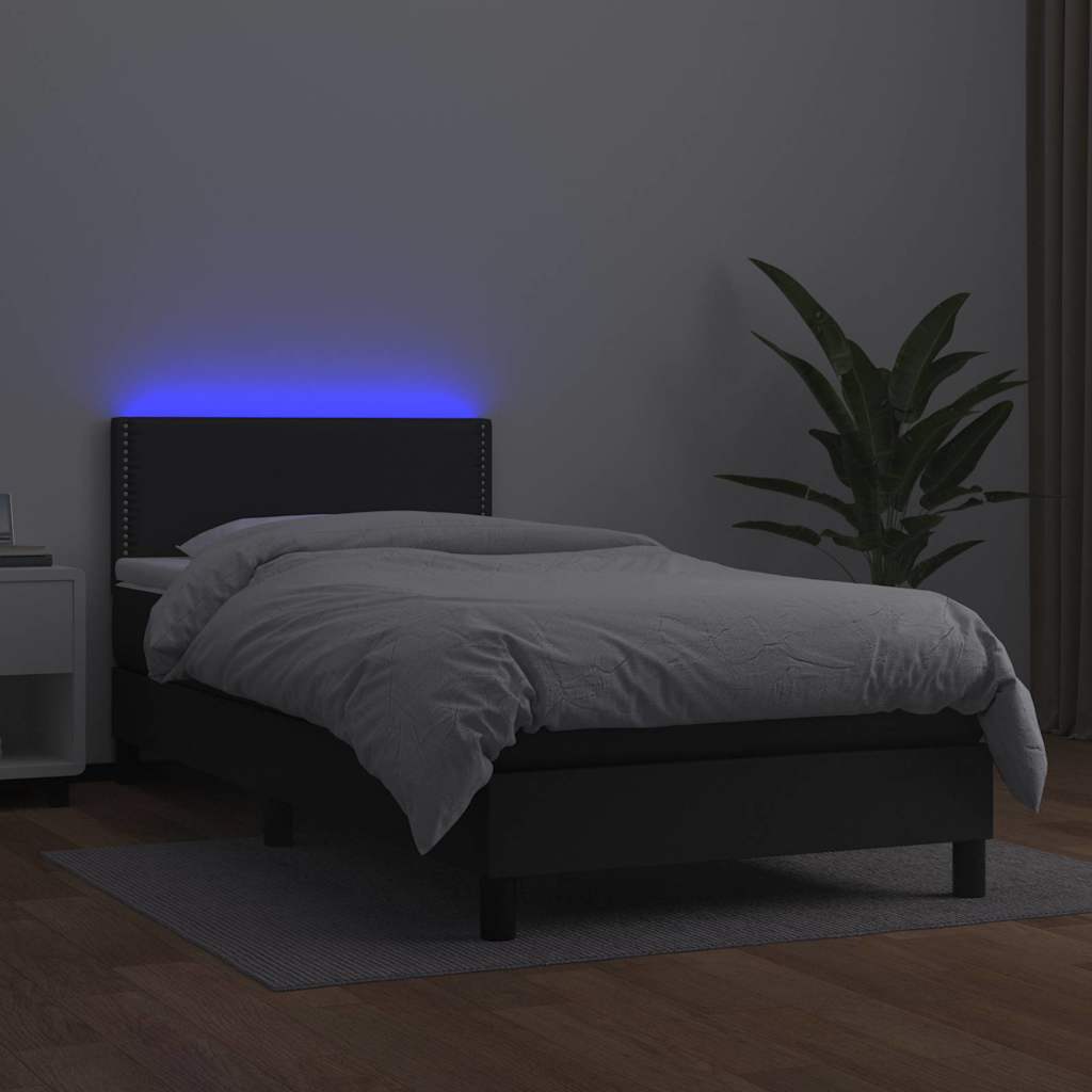 kontinentalseng med LED-lys 100x200 cm kunstlæder sort