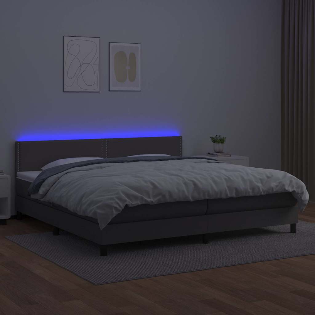 kontinentalseng med LED-lys 200x200 cm kunstlæder grå