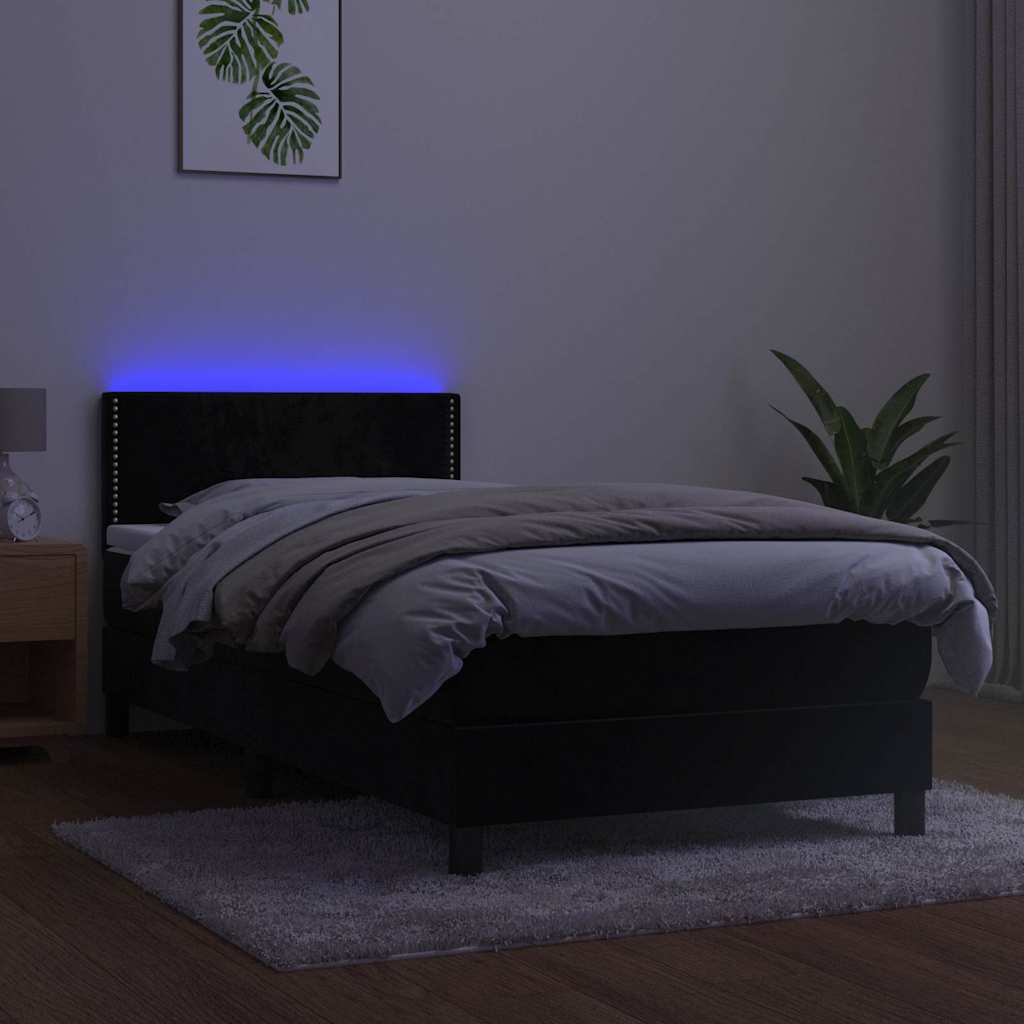 kontinentalseng med madras og LED-lys 90x200 cm fløjl sort