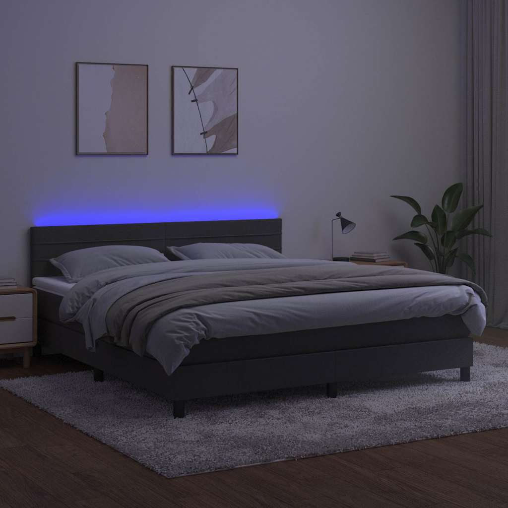 kontinentalseng med madras og LED-lys 160x200 cm fløjl mørkegrå