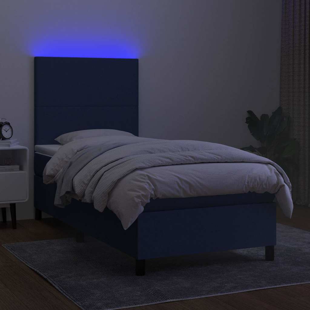 kontinentalseng med LED-lys 100x200 cm stof blå