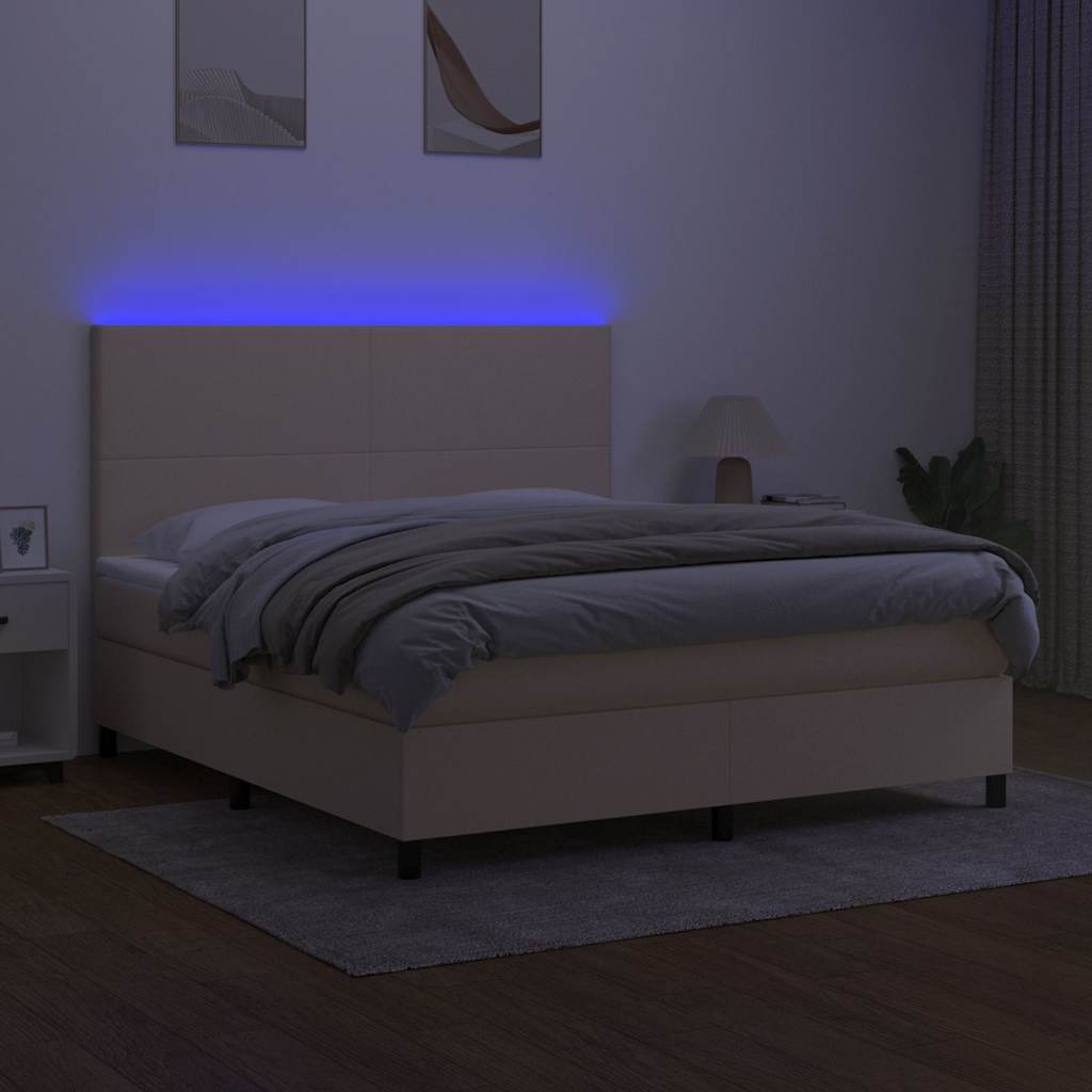 kontinentalseng med LED-lys 160x200 cm stof cremefarvet